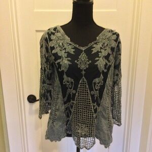 Elegant Black and Olive Green Lace Women's Top